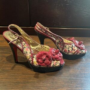 Poetic License burgundy floral platform high heel